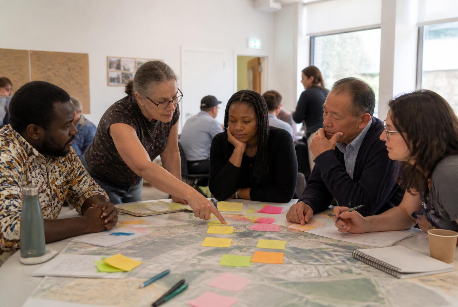 Atelier de travail territorial : des acteurs locaux analysent une carte du territoire